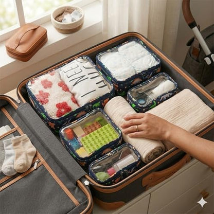Remobia Hicol TSA Approved 5-Piece Diaper Bag Organizer Pouch Set Clear Waterproof TPU Kids Toiletry Storage Set Travel Packing Clutch Cube Bags for Baby Nursing(Dinosour) - color: Dinosour