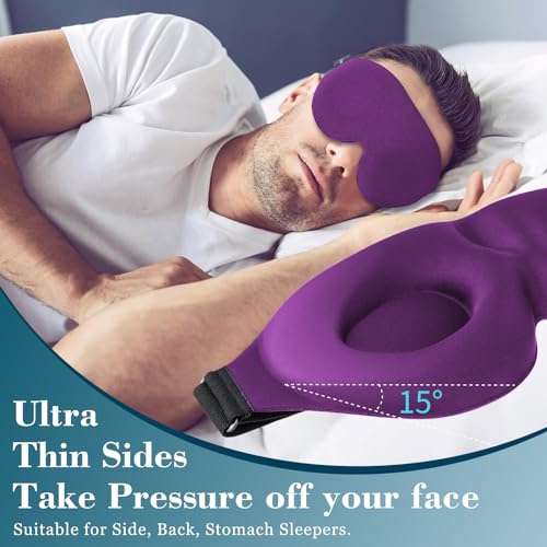 ZGGCD Sleep Mask for Side Sleeper, Light Blocking Sleeping Eye Mask for Women Men, 3D Contoured Cup Night Blindfold, Luxury Eye Cover Eyeshade with Adjustable Strap for Travel, Nap, Purple - color: Purple