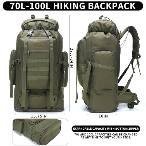 Hiking Backpack for Men 70L/100L Camping Backpack Military Rucksack Molle 3 Days Assault Pack for Climbing | Camping Backpack - color: 100l-olivegreen