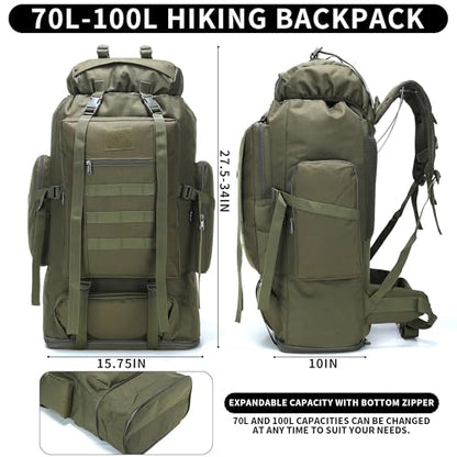 Hiking Backpack for Men 70L/100L Camping Backpack Military Rucksack Molle 3 Days Assault Pack for Climbing | Camping Backpack - color: 100l-olivegreen