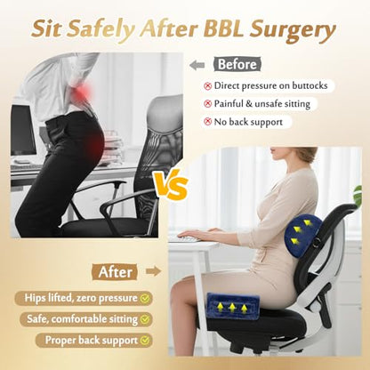 AOSSA BBL Pillow After Surgery for Sitting, Driving - Brazilian Butt Lift Seat Cushion & Back Support Set, Foldable Booty Pillow for Car, Travel, Office - Post Surgery Lipo Recovery Supplies (Blue)