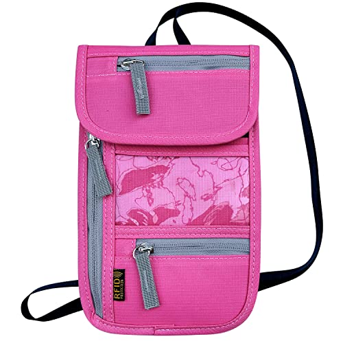 Travel Neck Wallet, RFID Blocking Passport Holder with Adjustable Neck Strap for Men and Women to Keep Cash, Credit Cards and Travel Documents Safe - Rose - color: Rose