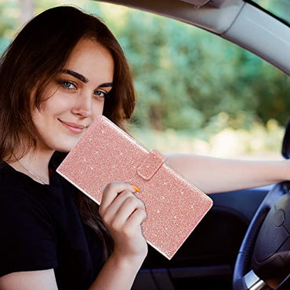 RSAquar Car Registration & Insurance Holder, Vehicle Glove Box Organizer, Cool Accessories for ID, Driver License Cards & Essential Documents, Glitter Rose Gold - color: Glitter Rose Gold