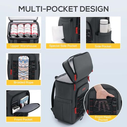 TOURIT Insulated Backpack Cooler: 30 Cans Waterproof Leakproof Soft Cooler Bag Beach Travel Picnic Camping - color: Black 1.0, style: 30 Cans 2.0