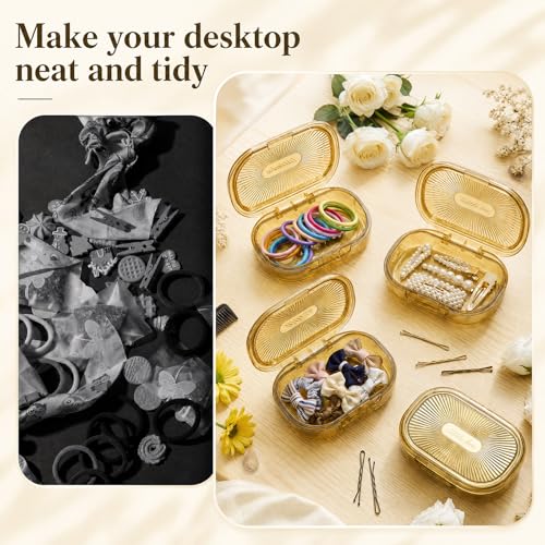 Kigley 4 Pcs Hair Tie Container Small Portable Travel Cotton Swab Holder Dispenser with Lid Plastic Box Storage Containers for Small Items, 3.94 x 2.76 Inch (Yellow) - color: Yellow