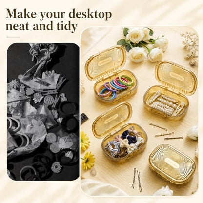 Kigley 4 Pcs Hair Tie Container Small Portable Travel Cotton Swab Holder Dispenser with Lid Plastic Box Storage Containers for Small Items, 3.94 x 2.76 Inch (Yellow) - color: Yellow