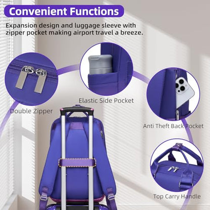 LARVENDER Carry on Luggage 22x14x9 Airline Approved Hardshell Suitcase with Wheels TSA Lock, PC+ABS Lightweight Suitcase Set for Women with Travel Backpack, Midnight Berry, 3 Piece Set - color: Midnight Berry-20BP, size: 3 Piece Set (Backpack/TB/20)