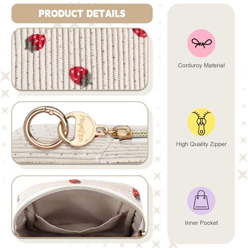 Cute Period Bag for Teen Girls, Corduroy Sanitary Napkin Storage Bag, Menstrual Pad Pouch Tampon Holder for Purse (Pink-Strawberry) - color: Strawberry-pink