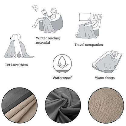 Ameritex Pet Bed Blanket Reversible 100% Waterproof Velvet Super Soft for Sofa and Bed (52x82 Inches, Light Grey+Beige) - color: Light Grey+beige, size: 52x82 Inches