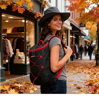 levayhill 16L Foldable Hiking Backpack,Small Packable Daypack,Black+Red | Lightweight ,Outdoor Collapsible Rucksack,Ultralight Folding Back Pack, Water Repellent, Men Women Travel Gym, Easy Carry-on - color: Black+red