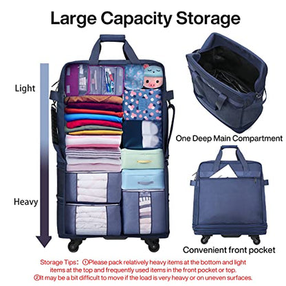 Hanke Suitcases with Wheels Expandable Foldable Luggage Bag Suitcase Collapsible Rolling Travel Bag Duffel Bag for Men Women Lightweight Suitcases without Telescoping Handle, Blue - color: Blue Upgrade Version
