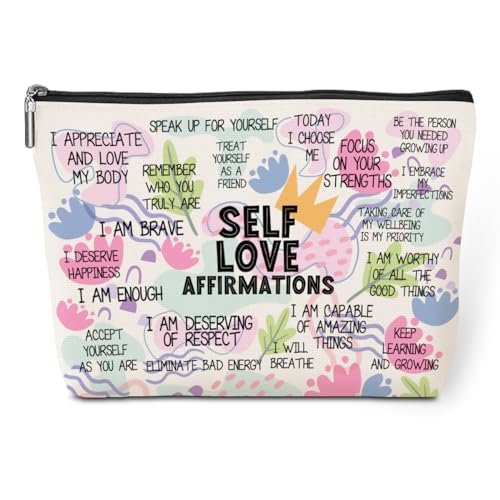Positive Affirmations Makeup Bag Self Love Gifts Mental Health Gifts Inspirational Gifts for Women Female Girl Sister Friend Counselor Coworker Birthday Friendship Graduation Travel Toiletry Bag - color: Multicolor626