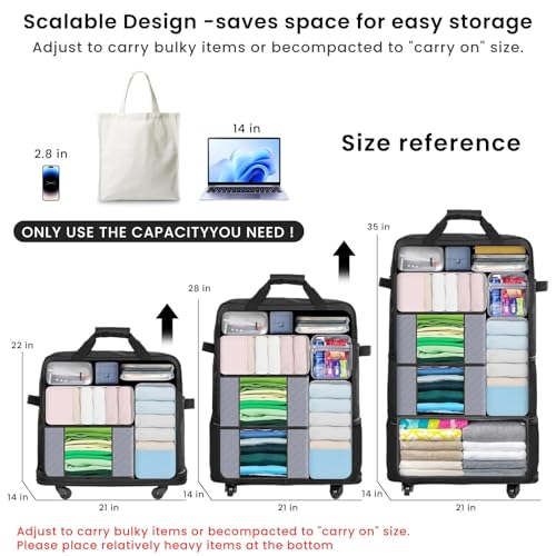 Suitcases with Wheels, Expandable Foldable Luggage Bag, Collapsible Rolling Travel Bag for Men Women, Lightweight Duffel Bag with Spinner Wheel (X Large)