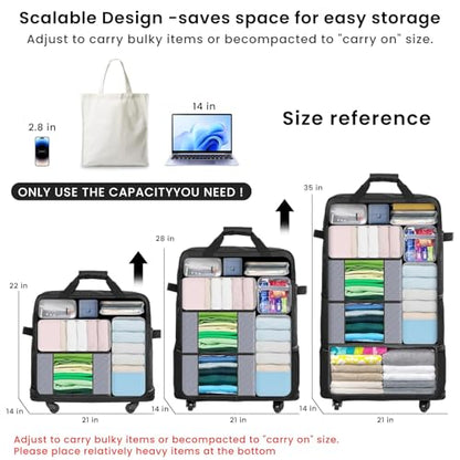 Suitcases with Wheels, Expandable Foldable Luggage Bag, Collapsible Rolling Travel Bag for Men Women, Lightweight Duffel Bag with Spinner Wheel (X Large)
