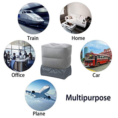 Inflatable Air Travel Foot Rest, Car Back Seat Pillow for Kids, Adjustable Height Leg Pillow for Long Flights, with Air Pump and Easy-Carry Strap, Great for Train, Office, Home (Grey, 2 Pack) - color: Gray 2