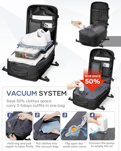 Vacuum Backpack Travel with Air Pump, Vacuum Seal Travel Backpack with Vacuum Compression System, Mochila de viaje compresion al vacio - color: A- Black