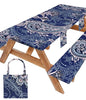Picnic Table Cover with Bench Covers Waterproof Elastic Rectangle Reusable Folding Tablecloth Manteles Mantelería Camping Essentials Rv Car Travel Supplies Table Cloth Outdoor Road Trip Camper Gifts - color: Blue Paisley, size: 72in
