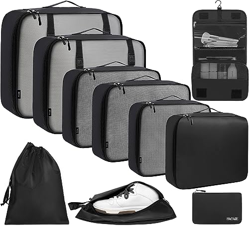 BAGAIL 6 Set/8 Set/10 Set Packing Cubes Various Sizes Packing Organizer for Travel Accessories Luggage Carry On Suitcase - color: 10-Black, style: 10 Set-full Mesh