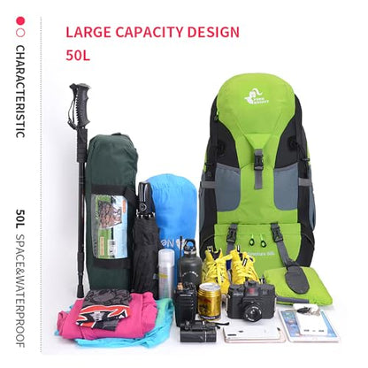 Bseash 50L Hiking Backpack, Water Resistant Lightweight Outdoor Sport Daypack Travel Bag for Camping Climbing Skiing Cycling (Green - No Shoe Compartment) - color: Green - No Shoe Compartment