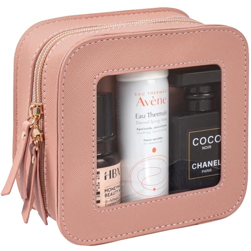 LETGO Mini Clear Makeup Bag Travel Cosmetic Case Transparent Toiletry Bag with Zipper, Portable Make Up Organizer Traveling Compact Pink Car Essentials for Girls(Pink, Mini) - color: Pink, size: Mini