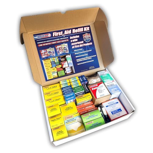 Rapid Care 4-Shelf First Aid Refill Kit - 1033 Piece OSHA & ANSI Compliant First Aid Cabinet Refill, Serves 150+ People, Color-Coded Workplace, Office & School First Aid Supplies - size: 4-Shelf Refill