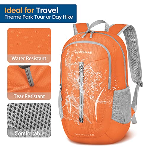 ZOMAKE Ultra Lightweight Packable Backpack 25L, Foldable Hiking Backpacks Water Resistant Small Folding Daypack for Travel(Orange) - color: Orange