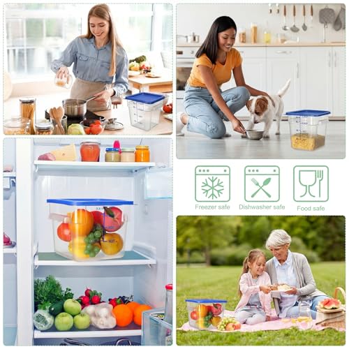 Lallisa 4 Pcs 8qt & 4qt Clear Food Storage Containers with Lids Handles and Scales, Stackable Plastic Square Food Storage Containers for Dough Proofing Baking Kitchen Restaurant(Blue) - color: Blue