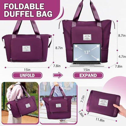 Ranslen Large Capacity Folding Travel Bag,Expansion Travel Duffel Bag with Dry and Wet Separation Portable Travel Duffel Bag - color: Fuchsia