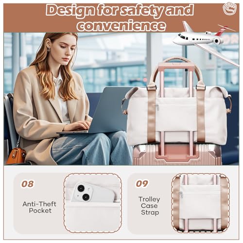 Gym Bag Womens Mens with Wet Pocket, Travel Duffel Bag for Plane, Sport Gym Tote Bags Swimming Yoga, Waterproof Weekend Overnight Carry on Bag Hospital Holdalls，Off White - color: X-Beige