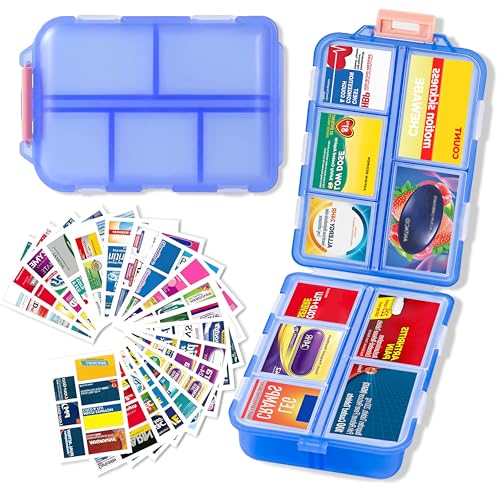 2026 New Extra Large Pill Box with Medicine Labels Travel Essentials Daily Med Container Mini Medication Organizer Storage Organizer Case 7 Day Pill Organizer(Blue) - color: Blue, size: Extra Large