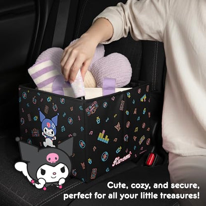 Sanrio Kuromi Car Trunk Organizer & Steering Wheel Cover Set – Cute, Non-Slip, Soft Grip Car Accessories for Women – Collapsible Storage Bin for Groceries, Tools & Travel – 12.5"L x 12.5"W x 9"H - style: Set Kuromi