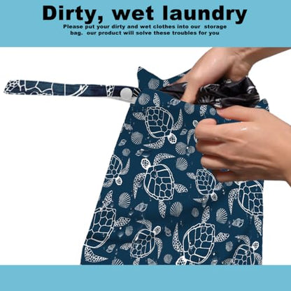 2Pcs Turtle Wet Bag 12x10 Inch, Starfish Waterproof Reusable Wet Dry Bags, Sea Weed Washable Travel Laundry Bags for Swimsuit Beach Diapers Dirty Yoga Gym Clothes, Sea Turtle Gifts for Women Friend - color: Multicolor 1338