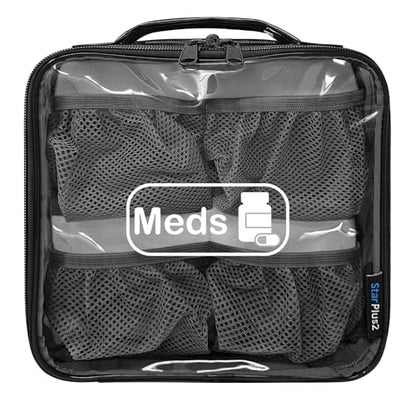 Medium Travel Pill Bottle Organizer, Clear Medicine Bag, 2 Zipper Compartments with Divider and Mesh Pockets, Easy View of Medications, Medical Supplies, and Toiletries, PVC - Black - color: - Pvc Black, size: M (Pack of 1)