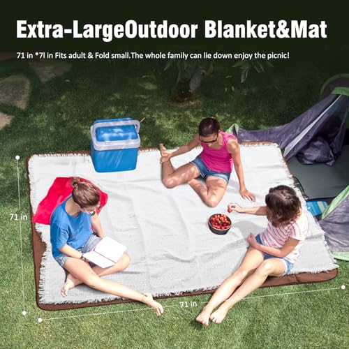 stylish white picnic blanket waterproof and sandproof,all-weather 2-in-1 dual-layer beach blanket for families, outdoor adventures and pets (Grid pattern) - color: White-gird