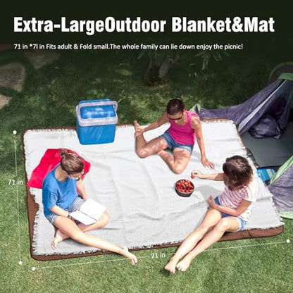 stylish white picnic blanket waterproof and sandproof,all-weather 2-in-1 dual-layer beach blanket for families, outdoor adventures and pets (Grid pattern) - color: White-gird