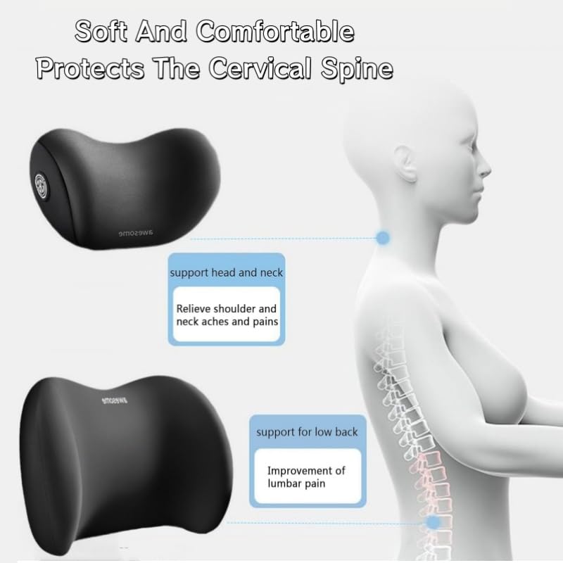 Car Headrest & Lumbar Support Cushion Kit, Ergonomic Car Seat Neck Pillow and Backseat Cushion for Driving Fatigue Relief, Driving Seat Memory Foam Neck Back Rest Pillows (Grey) - color: Grey