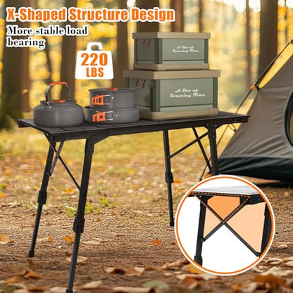 Folding Camping Table, Portable Outdoor IGT Camp Table, Foldable Picnic Table, Outdoor IGT Cook System with Carry Bag, Ultralight Aluminum, Adjustable Height, for Beach, Backyard,BBQ