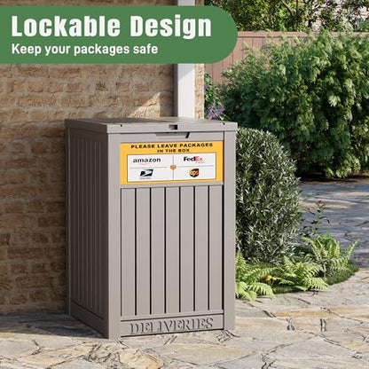 Package Delivery Box for Outside with Sign, Secure Lockable Waterproof Package Delivery Container, Resin Deck Box for Porch & Garden, Grey - color: 021 Grey