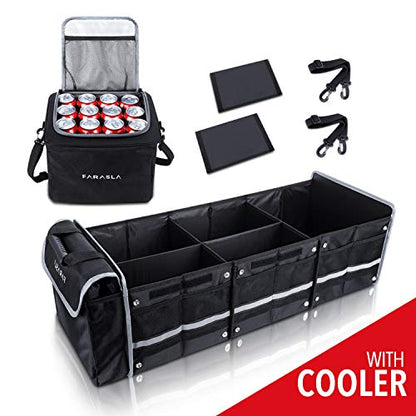 Farasla Waterproof Trunk Organizer with Insulated Leakproof Cooler Bag, Foldable Cover, Adjustable Securing Straps (Black) - color: Black