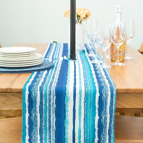 YiHomer Indoor Outdoor Tabletop for Spring Summer Decorations, Picnics and Dinner Parties - Stain and Water Resistant, Crayon Art (Ocean), Zipper Table Runner, 14 x 108 with Umbrella Hole - size: 14" x 108" (Zipper)