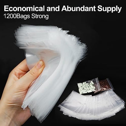 AGBOLO 1200Pcs Small Plastic Bag for Jewelry, 3x4'' Small Zip Bag Baggies Resealable, 2 Mil(2 Layer) Durable Small Zip Bag for Pill and Business - Clear - color: 3" x 4"