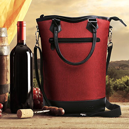 Tirrinia Insulated Wine Gift carrier Tote - Travel Padded 2 Bottle Wine/Champagne Cooler Bag with Handle and Adjustable Shoulder Strap, Great Wine Lover Gift, Red - color: Red