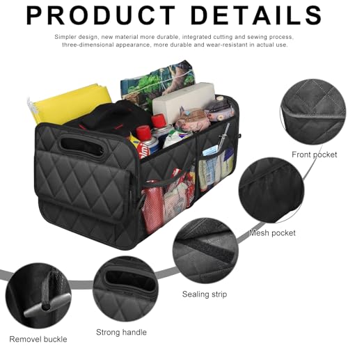Car Trunk Organizer, Collapsible Auto Storage Box with Multi Pockets, Waterproof Oxford Cargo Organizer with Reinforced Handles, Universal Car Accessories for Men Women (White) - color: White