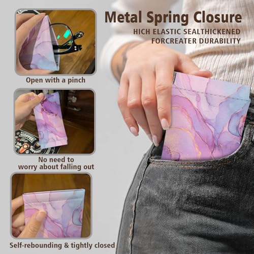 Eyeglasses Sunglasses Case PU Soft Squeeze Top Glasses Pouch for Women Men,Floral Pattern Portable Anti Scratch - color: Pink+blue