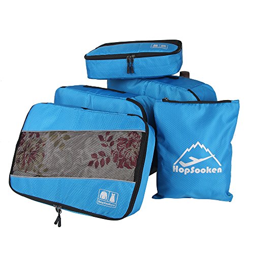 5 Set Packing Cubes for Travel Large Suitcase Luggage Organizer Bags Travel Accessories Vacation 4 Cubes 1 Laundry Pouch Bag - color: Blue