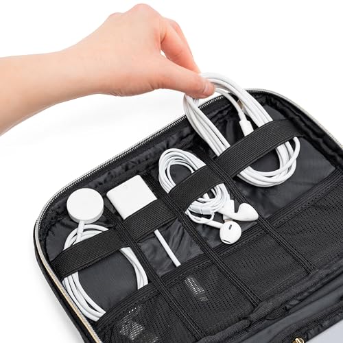 PAVILIA Travel Cord Organizer, Electronic Organizer Travel Case, Tech Case Cable Storage, Small Charger Cord Bag Pouch, Accessories Tech Gifts for Men Women, Black Quilt - color: Black Quilt