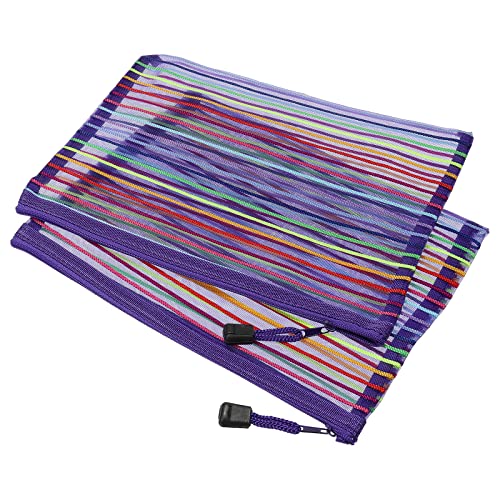 MECCANIXITY Mesh Zipper Pouches, A5 Colorful Pencil Case Document File Bags Storage Organizer for Office Supply Travel Accessory, Purple Pack of 6 - color: Purple