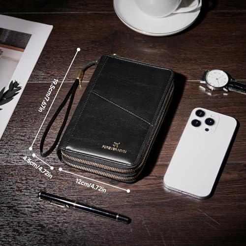 GOIACII Passport Wallet Travel Crossbody Bags for Women Wristlet Phone Purse Double Zip Vegan Leather Black - color: A02 Black