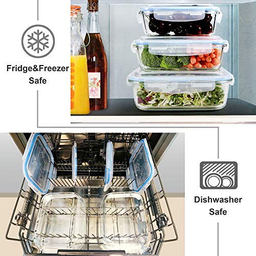 Glass Food Storage Containers Set, Large Size Containers with Lids, BPA-free Locking lids, 100% Leak Proof Glass Meal Prep Containers, Freezer to Oven Safe (2 Pack of 52oz) - color: 2 Pack of 52oz