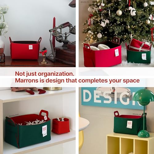 Collapsible Felt DEEPGREENRED Storage Bin Small 7.1"x5.1"x5.1" – Foldable Basket with Handles for Closet, Storage, Laundry Room Organization, Decorative Storage Baskets for Shelves - color: DEEPGREENRED, size: SMALL